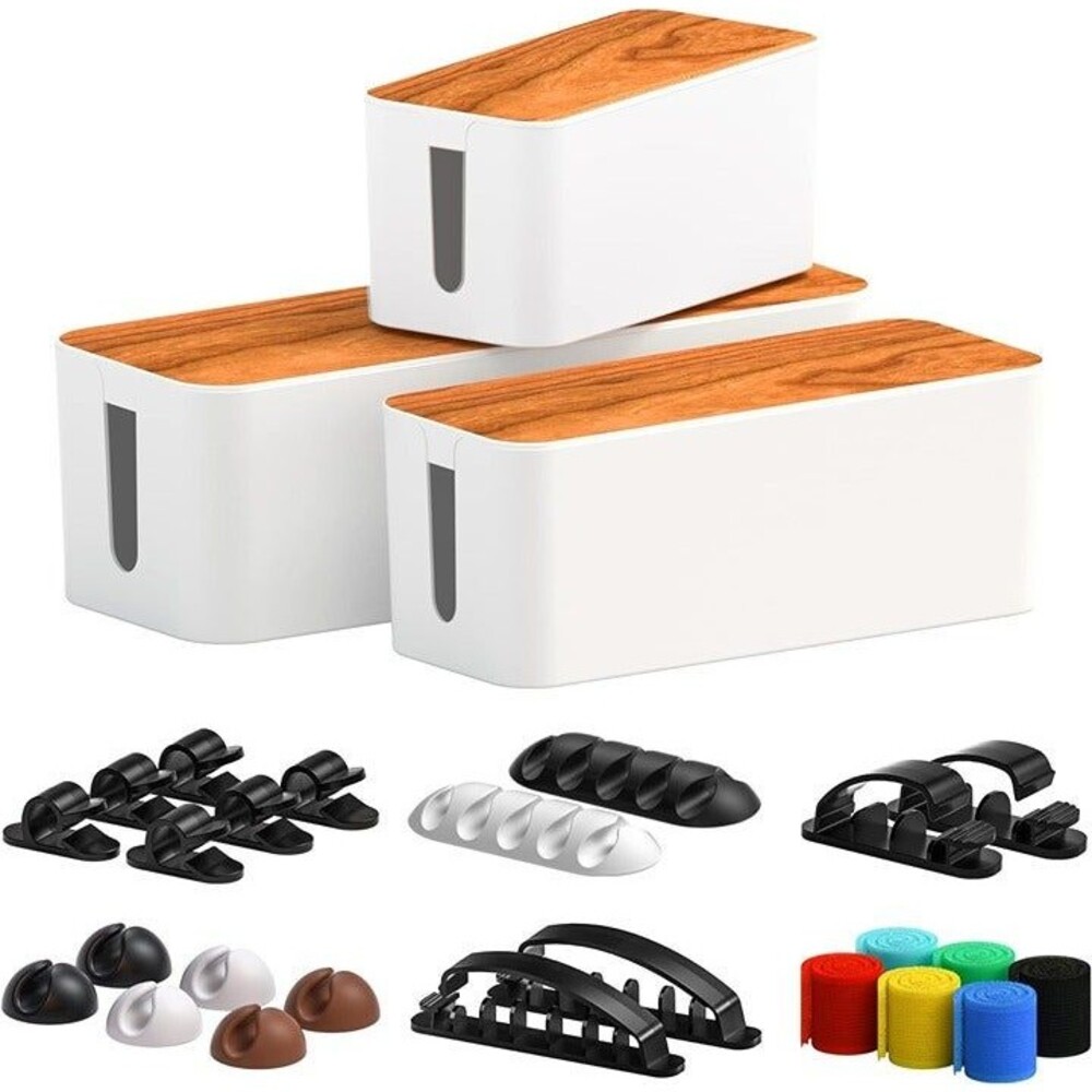 Cable Management Boxes 3 Sizes w/16 cable clips-Cables Cord Management NEW